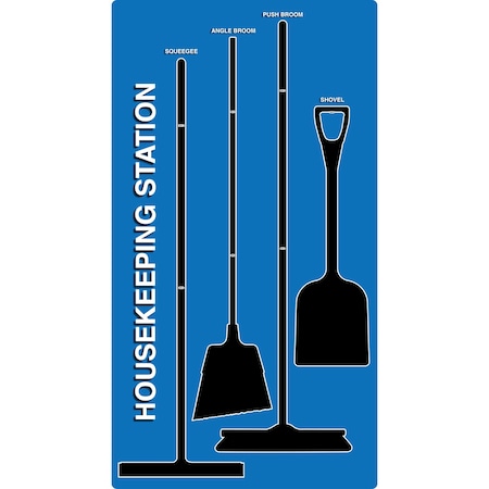 5S Supplies 5S Housekeeping Shadow Board Broom Station Version 6 - Blue Board / Black Shadows With Broom HSB-V6-BLUE-KIT